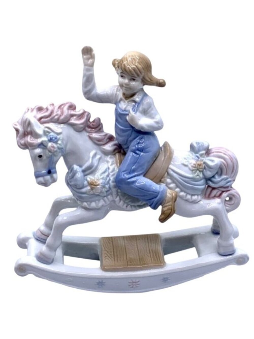 VTG Paul Sebastian 1991 Porcelain Girl On Rocking Horse Baby Childs Room Decor